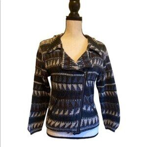 Vintage Style Chevron Pattern Sweater Jacket Asymmetrical Zipper & Pockets Small